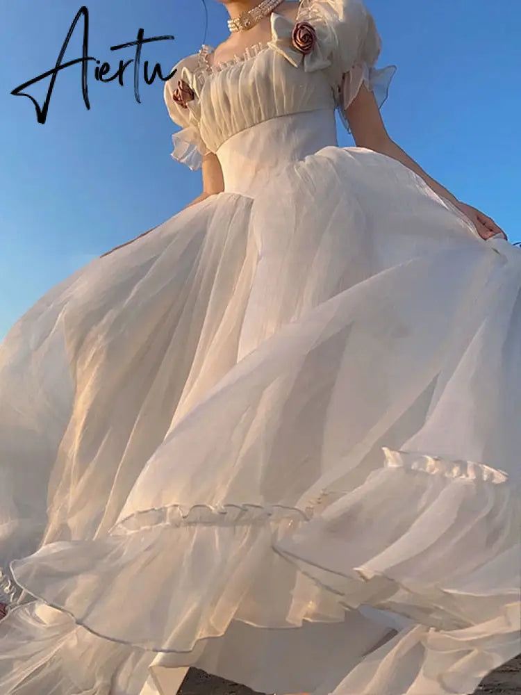 France Mesh Lolita Dress Women Summer Blue White Black Gothic Evening Party Dresses Sweet Korean Princess Fairy Dress Aiertu