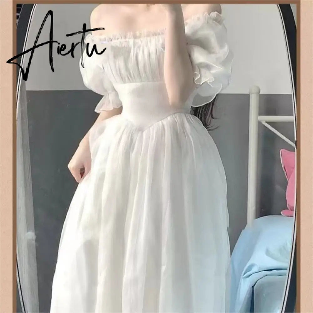 France Mesh Lolita Dress Women Summer Blue White Black Gothic Evening Party Dresses Sweet Korean Princess Fairy Dress Aiertu