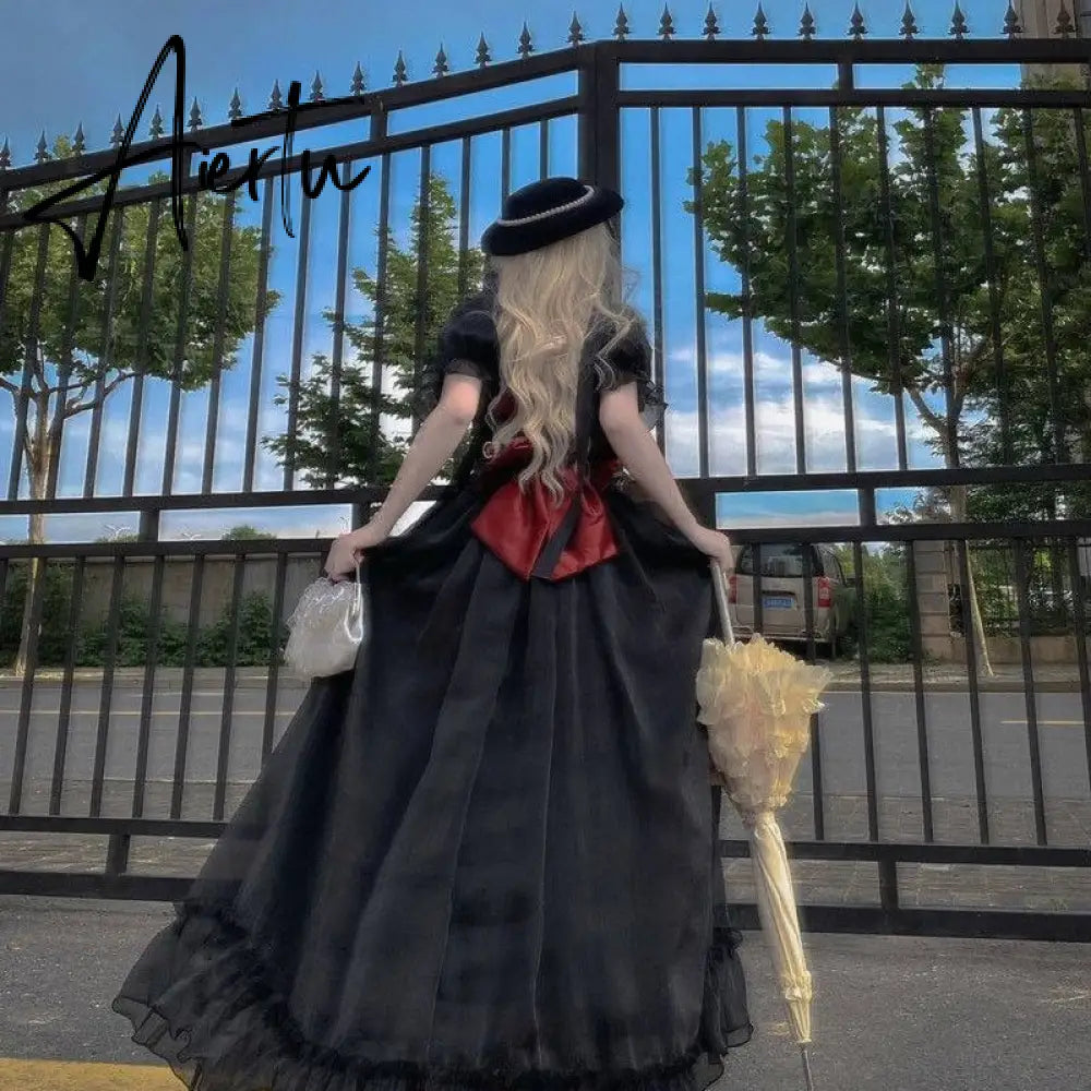 France Mesh Lolita Dress Women Summer Blue White Black Gothic Evening Party Dresses Sweet Korean Princess Fairy Dress Aiertu