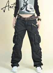 Free Shipping  New Arrival Fashion Hip Hop Loose Pants Jeans Baggy Cargo Pants For Women Aiertu