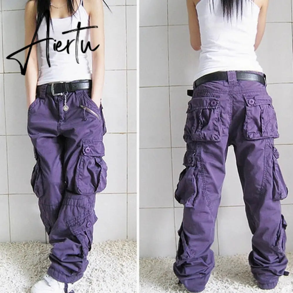 Free Shipping  New Arrival Fashion Hip Hop Loose Pants Jeans Baggy Cargo Pants For Women Aiertu