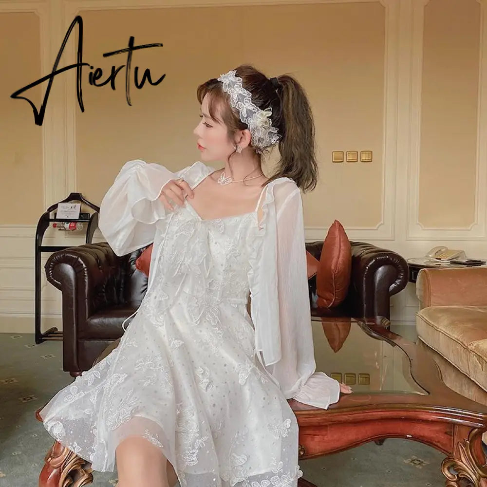 French Fairy Dress Women Elegant Sleeveless Chiffon Mini Dress Casual Floral Print Korean Kawaii Summer Dress Women Aiertu