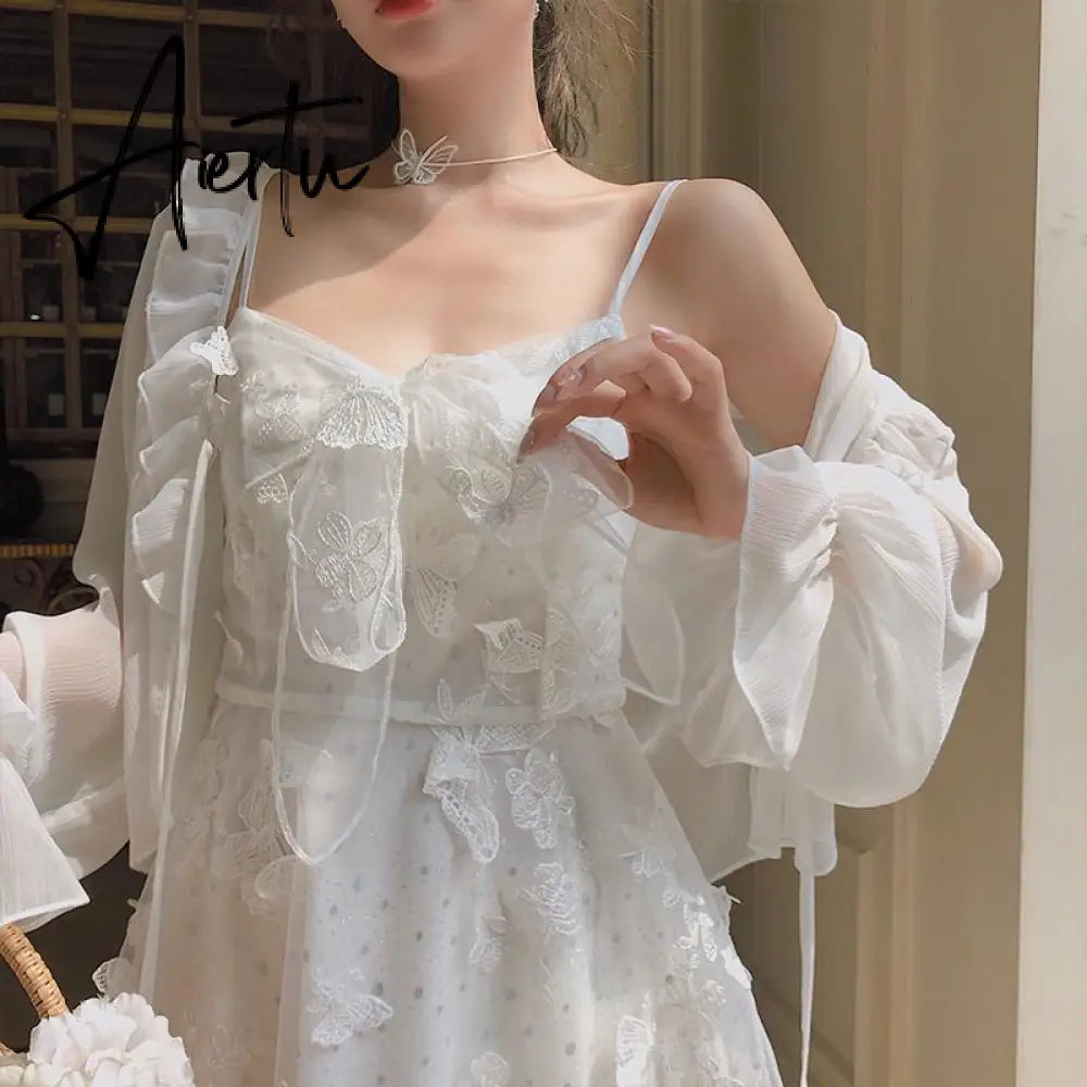 French Fairy Dress Women Elegant Sleeveless Chiffon Mini Dress Casual Floral Print Korean Kawaii Summer Dress Women Aiertu