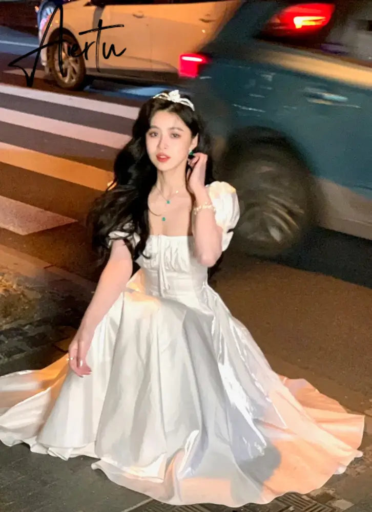 French Vintage Burgundy Evening Party Dress Women  Summer Elegant Romantic Prom Vestidos Korean A-line Graduation Dresses Aiertu