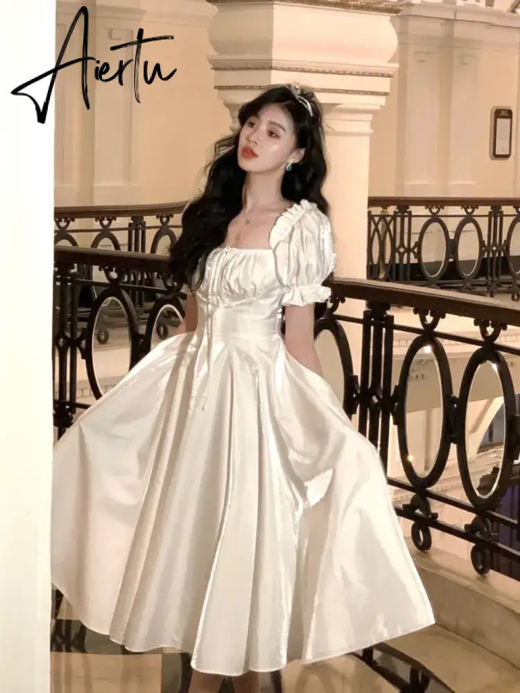 French Vintage Burgundy Evening Party Dress Women  Summer Elegant Romantic Prom Vestidos Korean A-line Graduation Dresses Aiertu