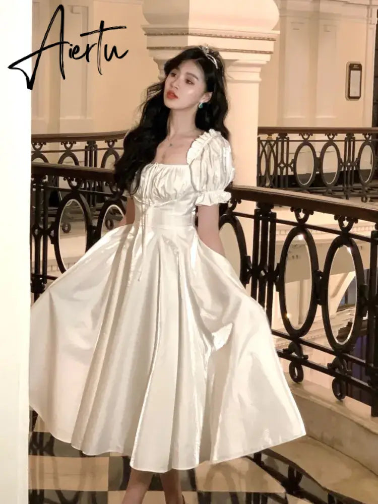 French Vintage Burgundy Evening Party Dress Women  Summer Elegant Romantic Prom Vestidos Korean A-line Graduation Dresses Aiertu