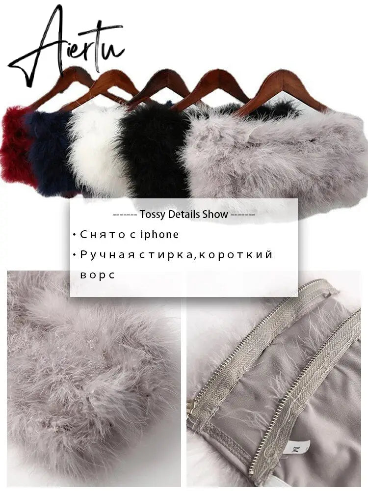 Fur Feather Strapless Tube Tops For Women Party Fashion Bustier Cute Top Y2k Club New Sexy Mini Fluffy Corset Top Aiertu