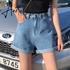 Garemay Women's Denim Shorts Classic Vintage High Waist Blue Wide Leg Female Caual Summer Ladies Shorts Jeans For Women Aiertu