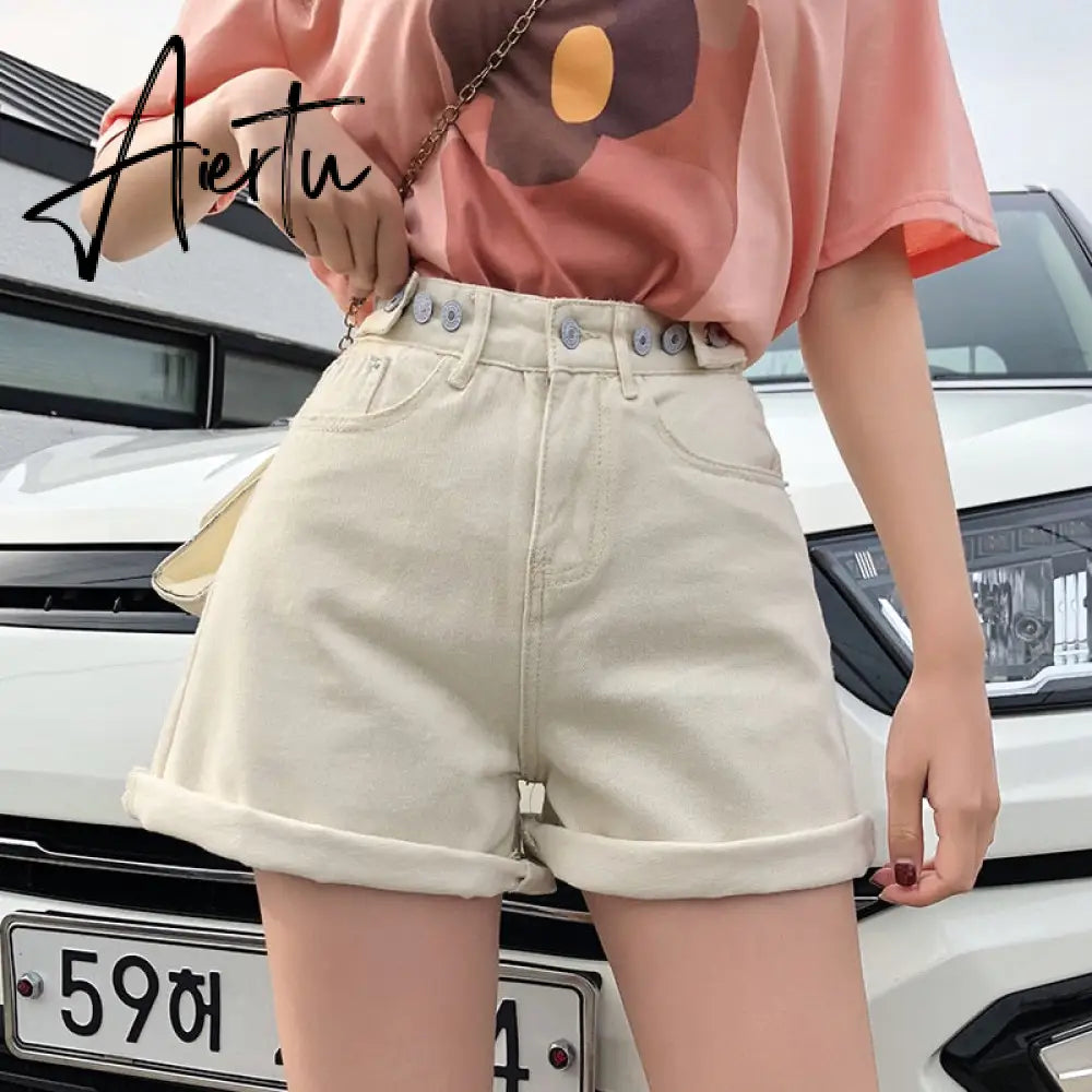 Garemay Women's Denim Shorts Classic Vintage High Waist Blue Wide Leg Female Caual Summer Ladies Shorts Jeans For Women Aiertu