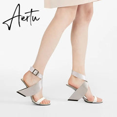 Gladiator High Heels Sandals for Women Genuine Leather Mixed Colors Women's Shoes Summer Fashion Working Office Shoes Woman Aiertu