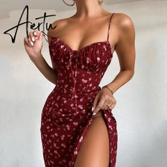 Glamm Lady Print Casual Sexy Dresses For Women Bodycon Autumn Dress Strapless Split Club Party Dresses Spaghetti Strap Vestidos Aiertu