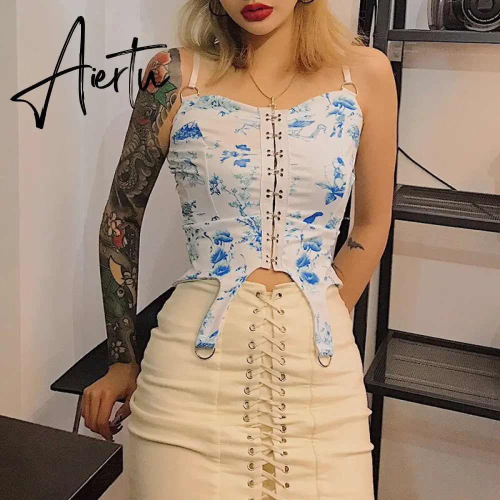 Gothic Y2K Vintage Mini Skirt Women Punk Patchwork Summer High Waist Skirt Bodycon Eyelet Lace Up Aesthetic Sexy Skirts Aiertu