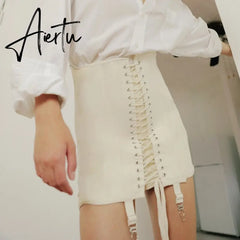 Gothic Y2K Vintage Mini Skirt Women Punk Patchwork Summer High Waist Skirt Bodycon Eyelet Lace Up Aesthetic Sexy Skirts Aiertu