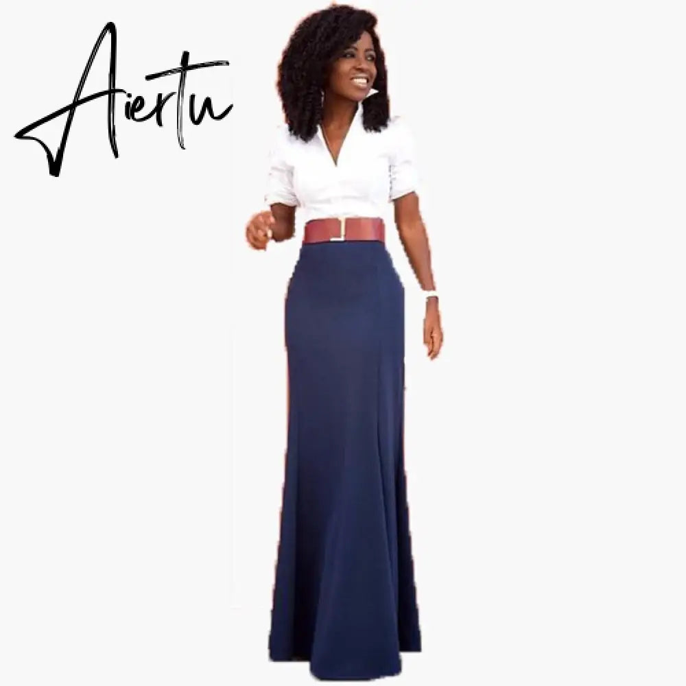 Graceful Navy Blue Long Mermaid Women Skirts Faldas Saia High Quality Invisible Zipper Floor Length Skirts Custom Made Maxi Saia Aiertu