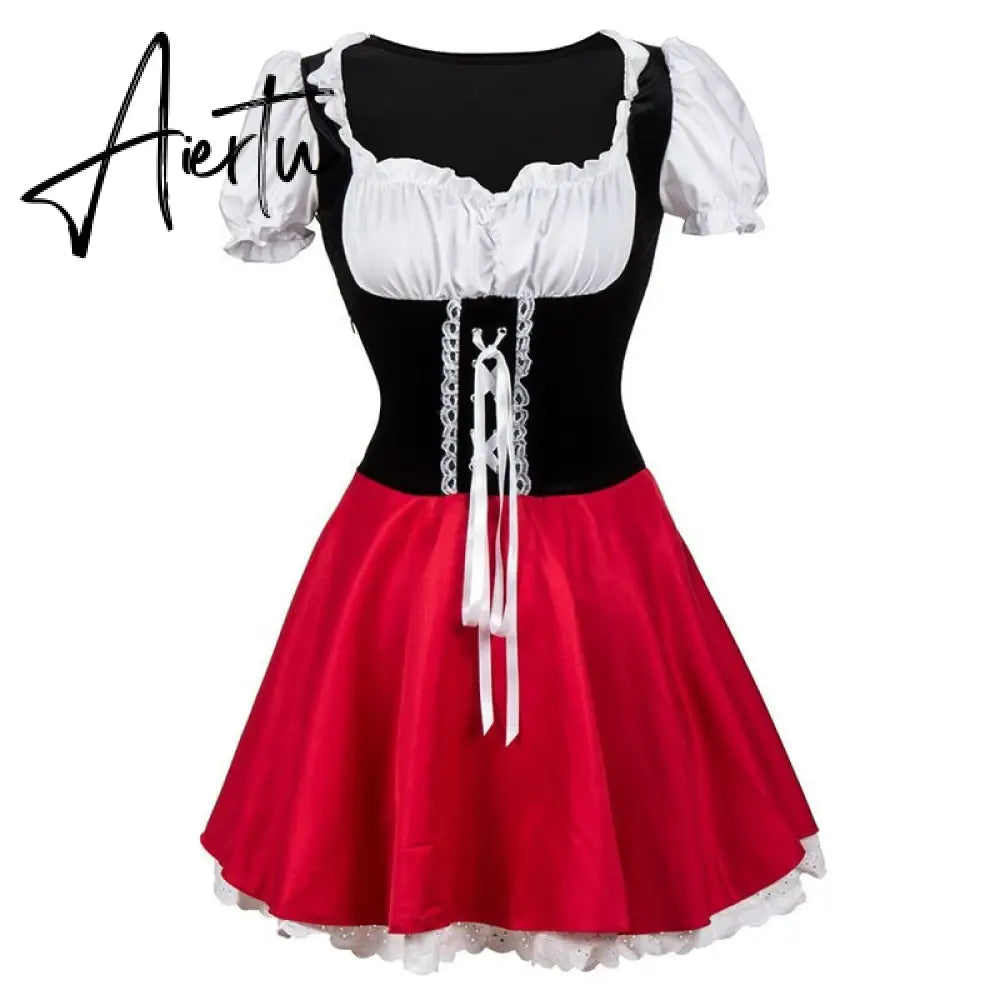 Aiertu Halloween Costume For Adult Women Little Red Riding Hooded Cosplay Fantasy Game Uniforms Fancy Dress Party Cloak Outfit XS-6XL Aiertu