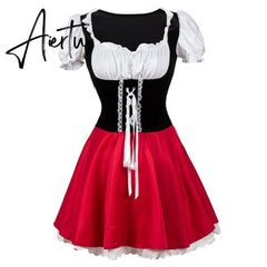 Aiertu Halloween Costume For Adult Women Little Red Riding Hooded Cosplay Fantasy Game Uniforms Fancy Dress Party Cloak Outfit XS-6XL Aiertu