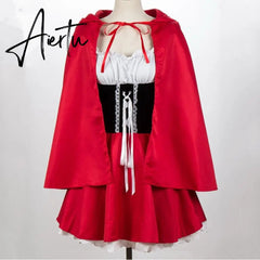 Aiertu Halloween Costume For Adult Women Little Red Riding Hooded Cosplay Fantasy Game Uniforms Fancy Dress Party Cloak Outfit XS-6XL Aiertu
