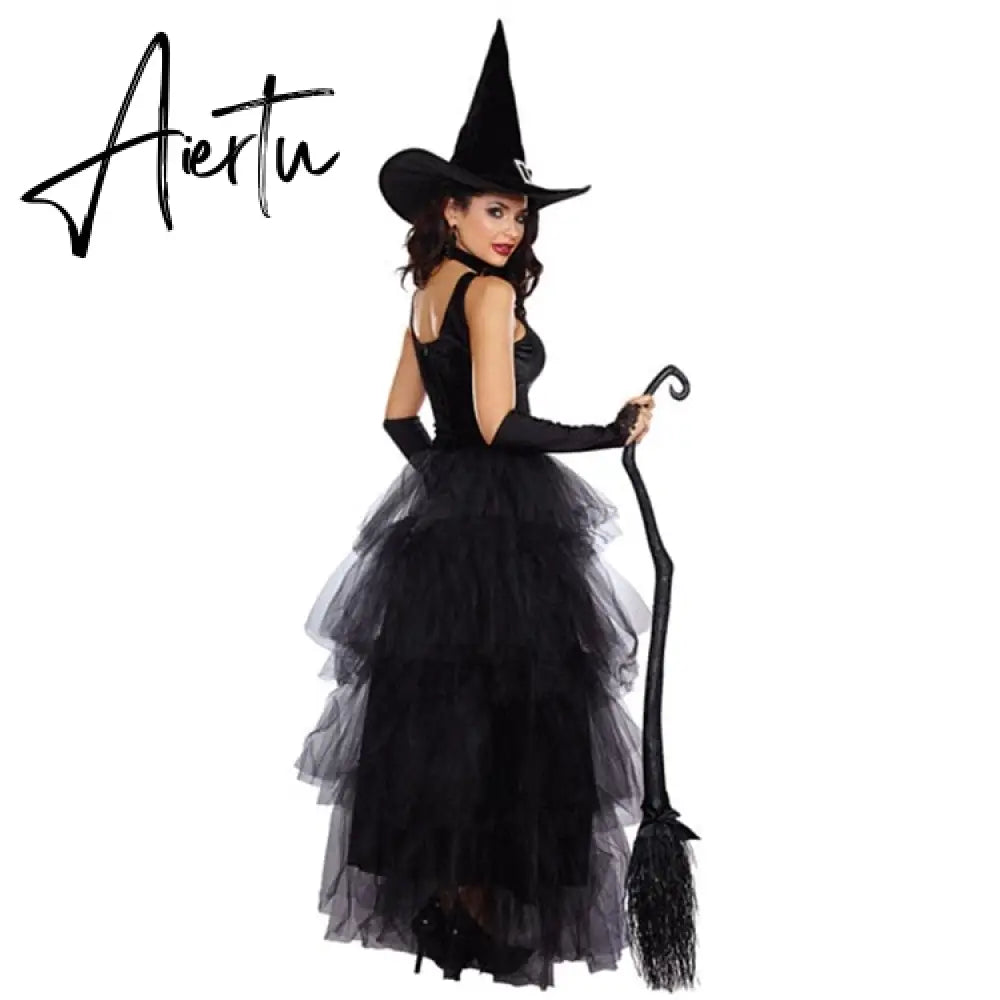 Halloween Witch Costumes for Women Adult Fantasy Black Witch Dress UP Party Dress Carnival Performance Dress Aiertu