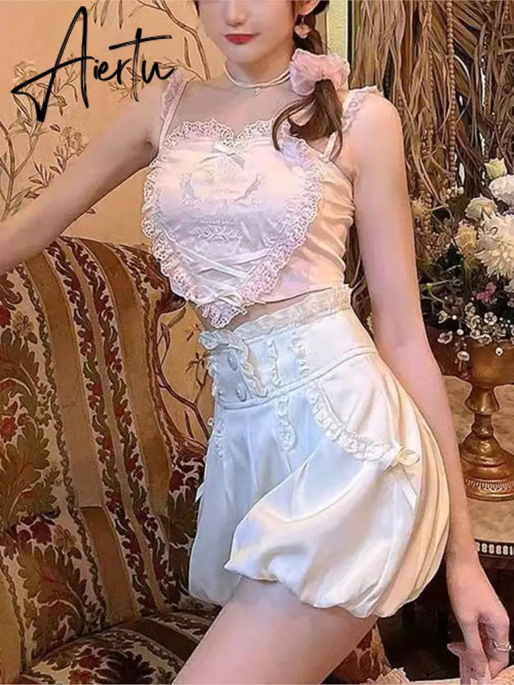 Harajuku Kawaii Bustier Tank Top Women Pink Lolita Corset Indie Aesthetic Alternative Korean Fashion Casual Clothes Aiertu