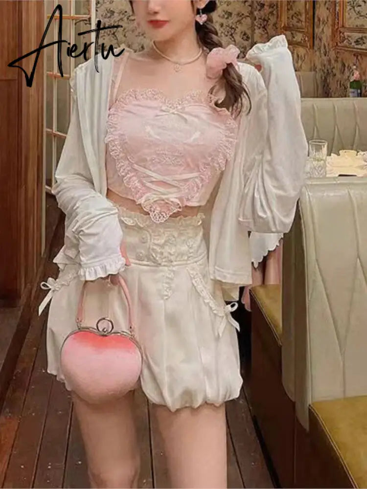 Harajuku Kawaii Bustier Tank Top Women Pink Lolita Corset Indie Aesthetic Alternative Korean Fashion Casual Clothes Aiertu
