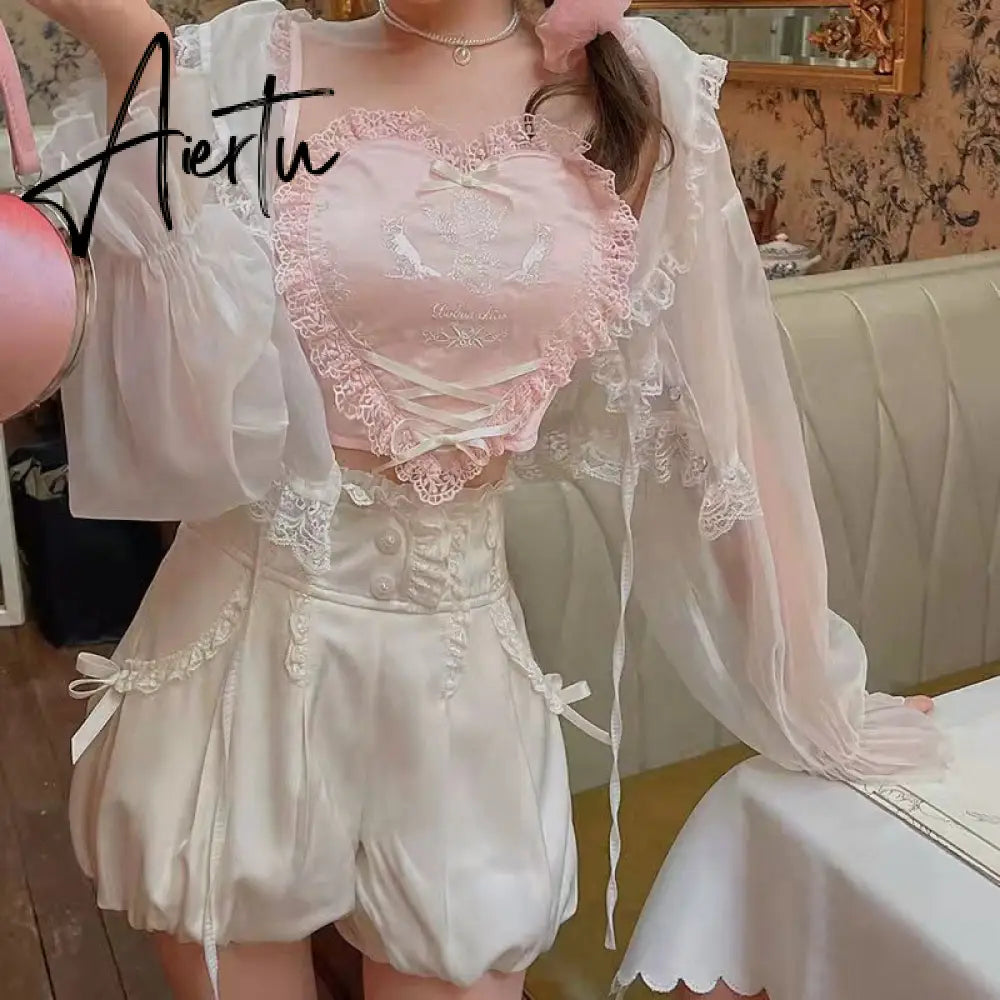 Harajuku Kawaii Bustier Tank Top Women Pink Lolita Corset Indie Aesthetic Alternative Korean Fashion Casual Clothes Aiertu