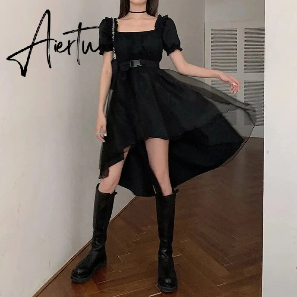 Harajuku Y2k Cyber Alt Dress E Girl Ruffle Hepburn Kawaii Ropa Fairycore Irregular Black Gothic Dresses Emo Mini Lolita Vestidos Aiertu