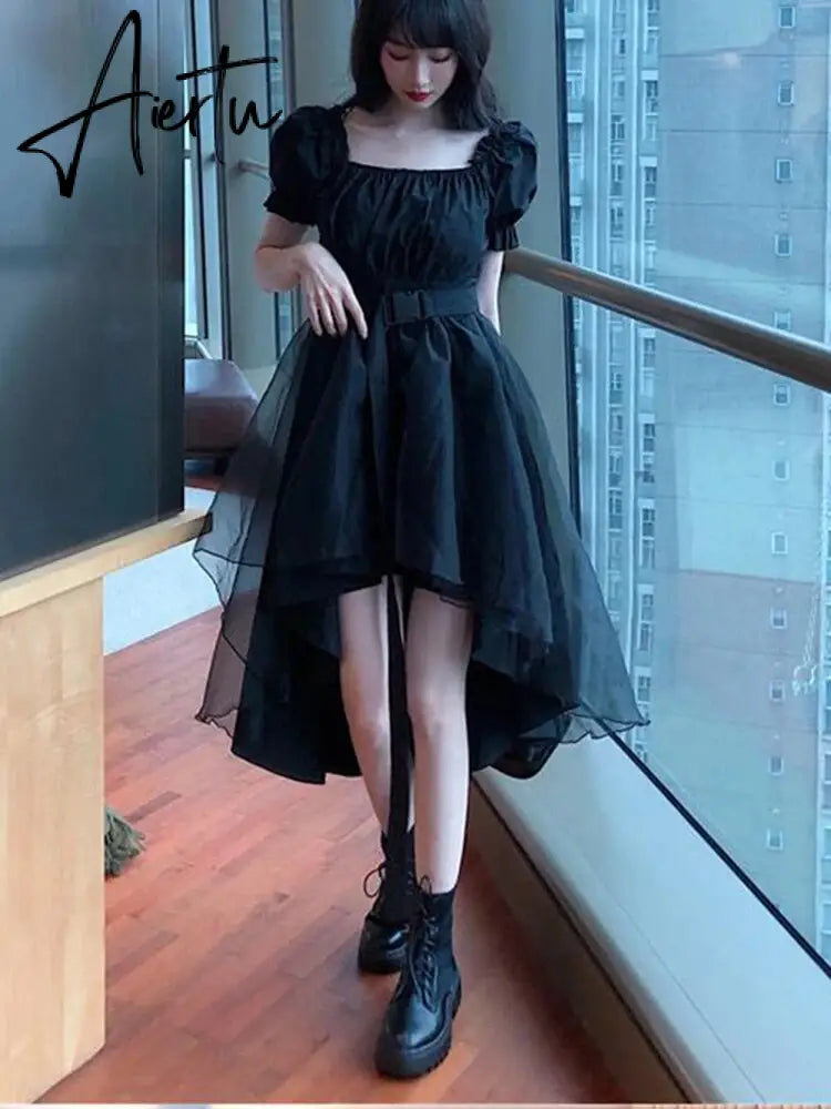 Harajuku Y2k Cyber Alt Dress E Girl Ruffle Hepburn Kawaii Ropa Fairycore Irregular Black Gothic Dresses Emo Mini Lolita Vestidos Aiertu