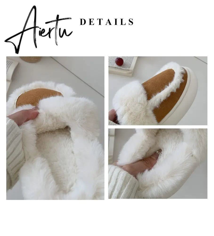 Hausschuhe Winter Shoes for Women Faux Fur Sherpa Slippers Indoor Home House Shoes Keep Warm Non-slip Short Plush Couple Shoes Aiertu