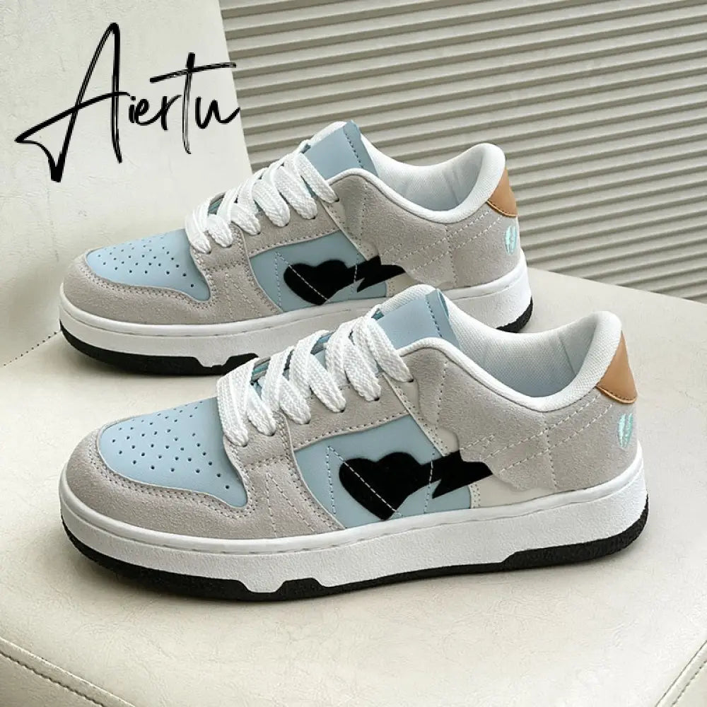 Heart Dunks  New Type Slate Shoes Haze Blue Trend Love Pattern Breathable Student Casual Sneakers Female Men Aiertu