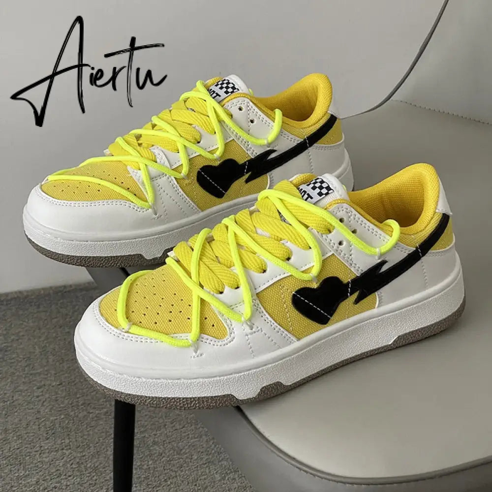 Heart Dunks  New Type Slate Shoes Haze Blue Trend Love Pattern Breathable Student Casual Sneakers Female Men Aiertu