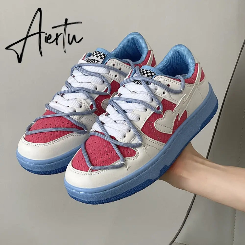 Heart Dunks  New Type Slate Shoes Haze Blue Trend Love Pattern Breathable Student Casual Sneakers Female Men Aiertu