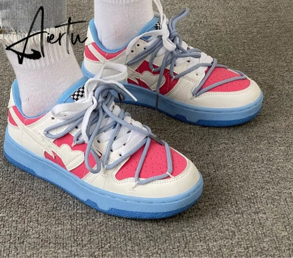 Heart Dunks  New Type Slate Shoes Haze Blue Trend Love Pattern Breathable Student Casual Sneakers Female Men Aiertu