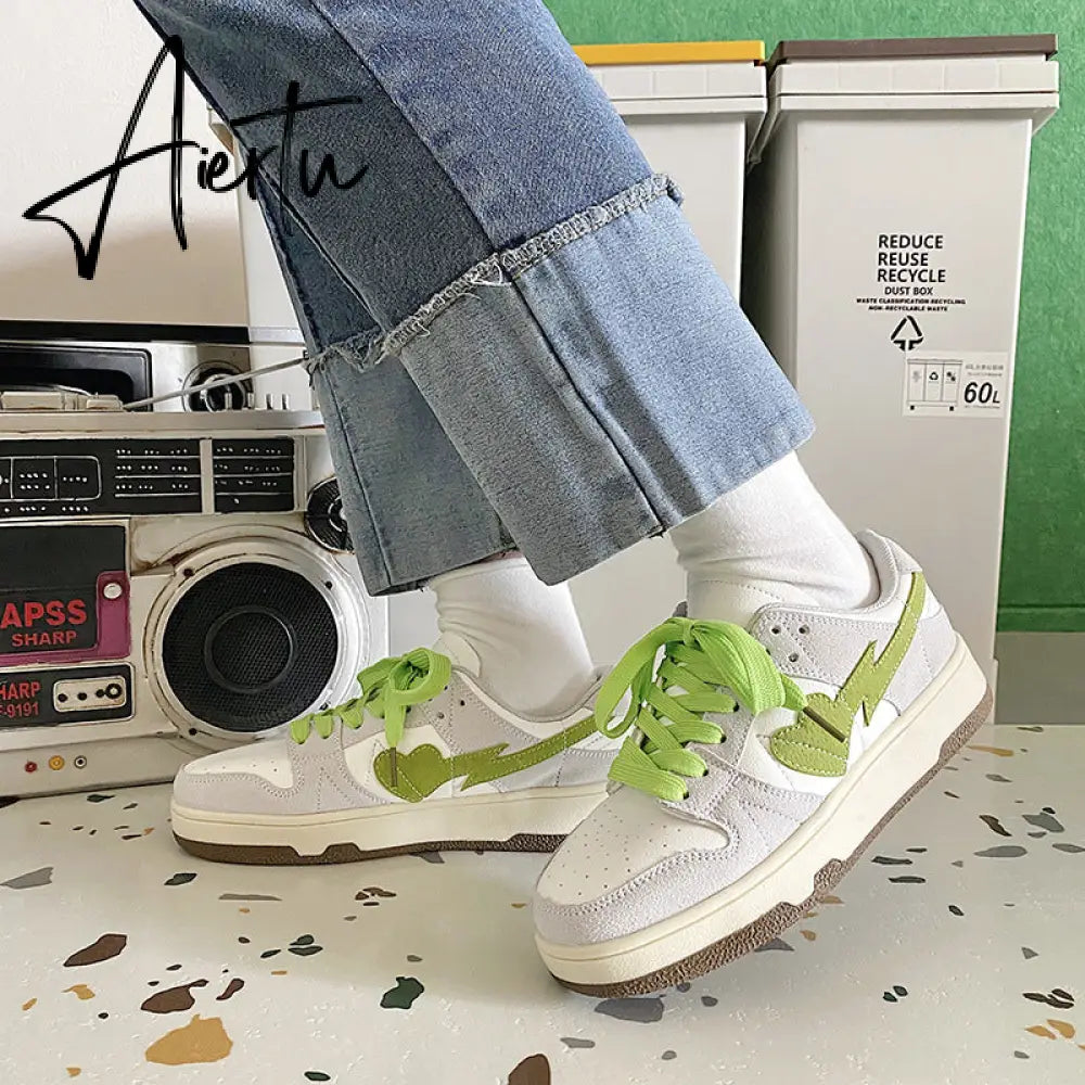 Heart Dunks  New Type Slate Shoes Haze Blue Trend Love Pattern Breathable Student Casual Sneakers Female Men Aiertu
