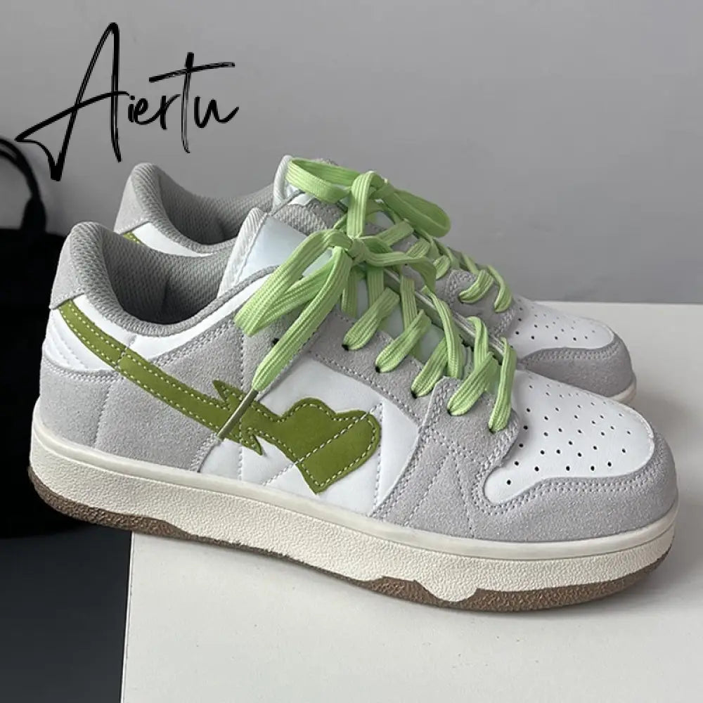 Heart Dunks  New Type Slate Shoes Haze Blue Trend Love Pattern Breathable Student Casual Sneakers Female Men Aiertu