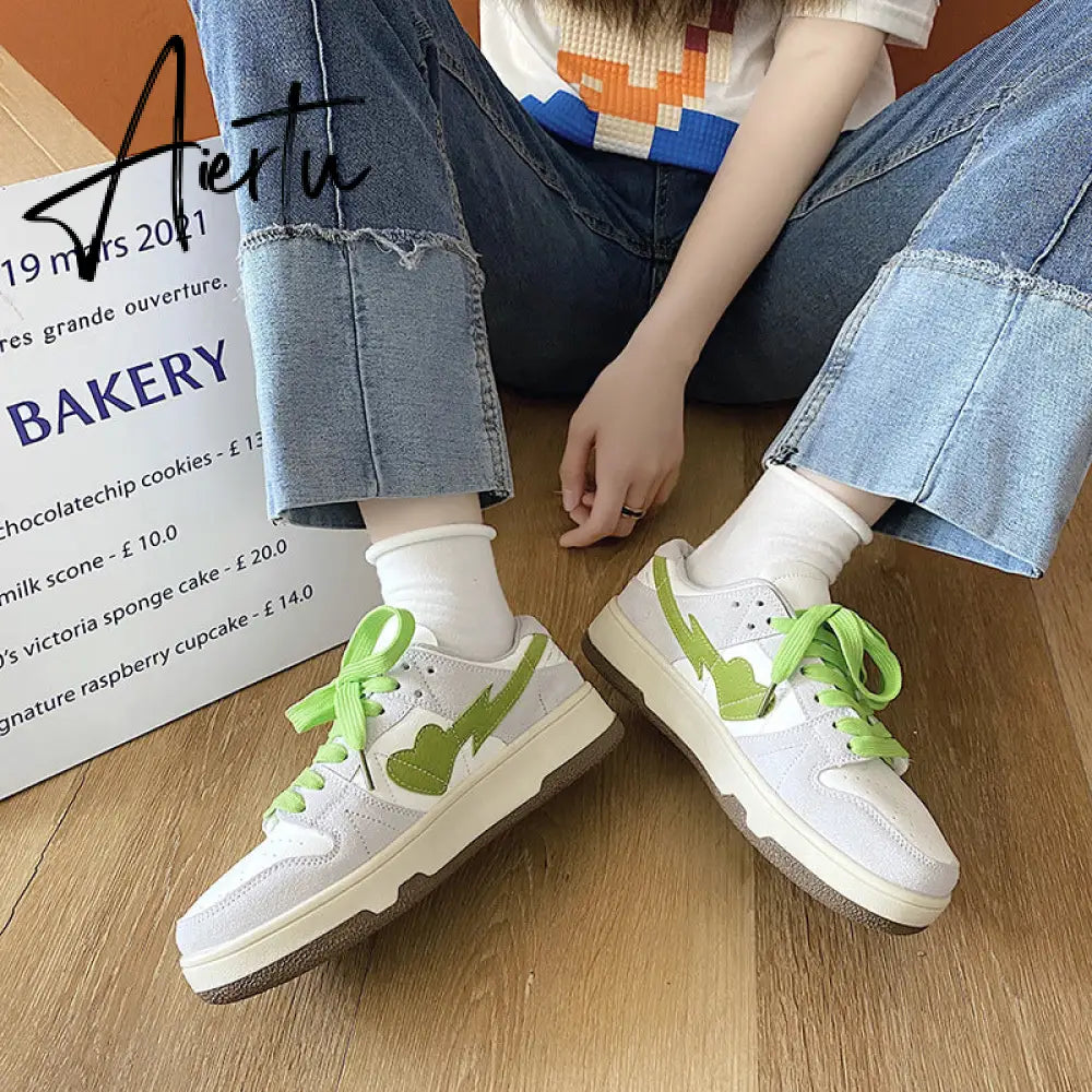 Heart Dunks  New Type Slate Shoes Haze Blue Trend Love Pattern Breathable Student Casual Sneakers Female Men Aiertu