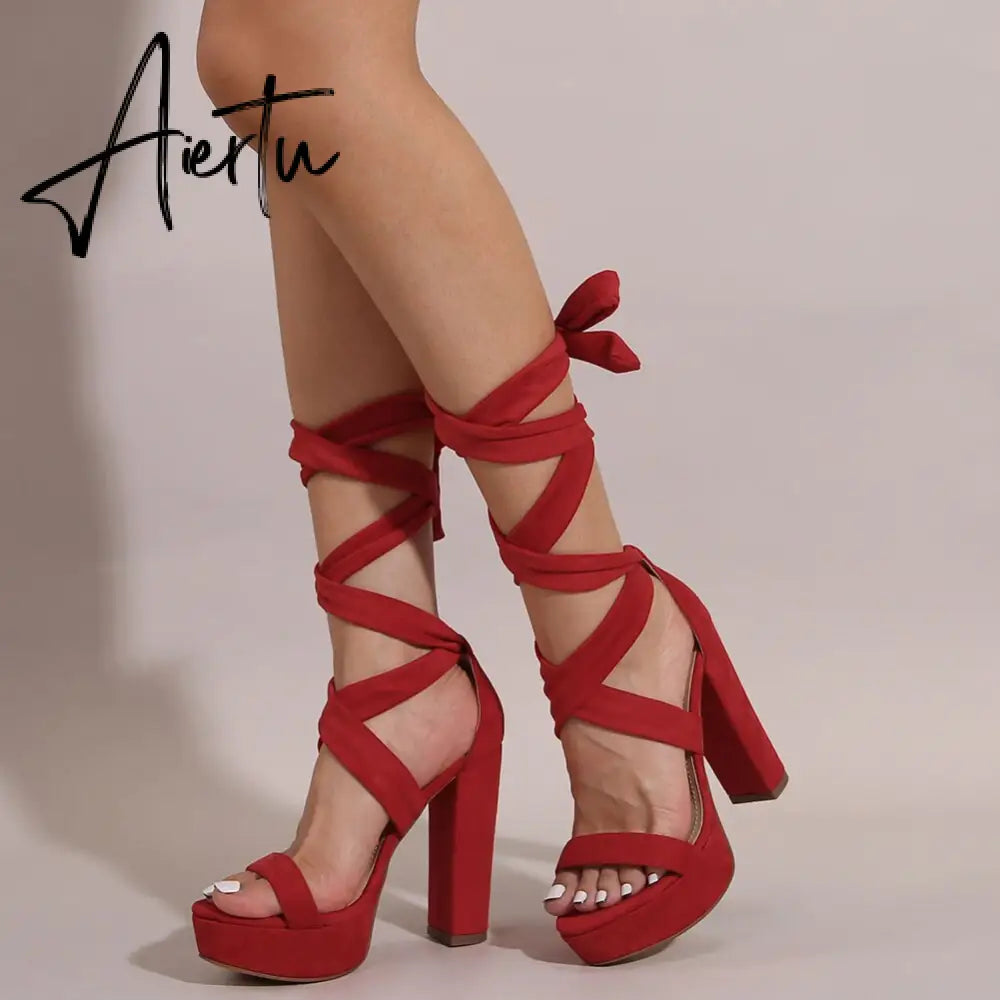 High Heels Chunky Block Platform Heels For Women Strappy Gladiator Sexy Open Toe Heels Dressy Pumps Sandals Shoes Aiertu