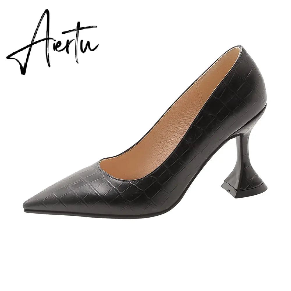 High Heels Sexy Women Spring New PU Leather Pointed Wine Cup Heel Dress Party Pumps Black Shoes for Women Plus Size 42 43 Aiertu