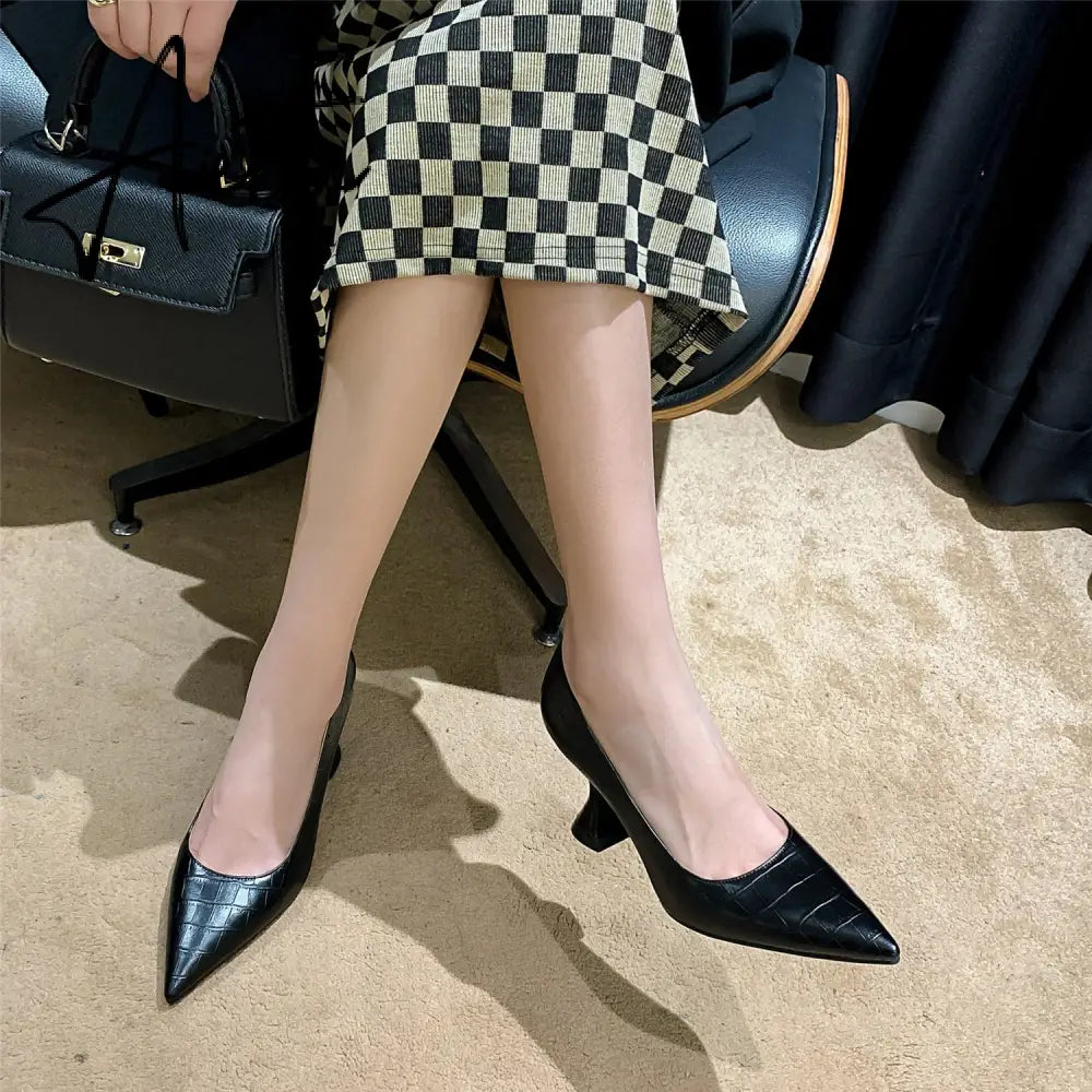 High Heels Sexy Women Spring New PU Leather Pointed Wine Cup Heel Dress Party Pumps Black Shoes for Women Plus Size 42 43 Aiertu