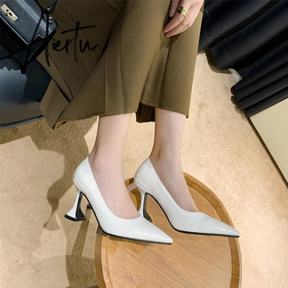 High Heels Sexy Women Spring New PU Leather Pointed Wine Cup Heel Dress Party Pumps Black Shoes for Women Plus Size 42 43 Aiertu