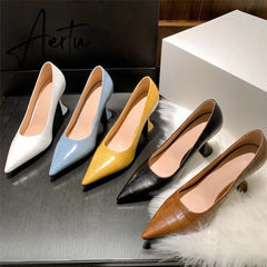 High Heels Sexy Women Spring New PU Leather Pointed Wine Cup Heel Dress Party Pumps Black Shoes for Women Plus Size 42 43 Aiertu