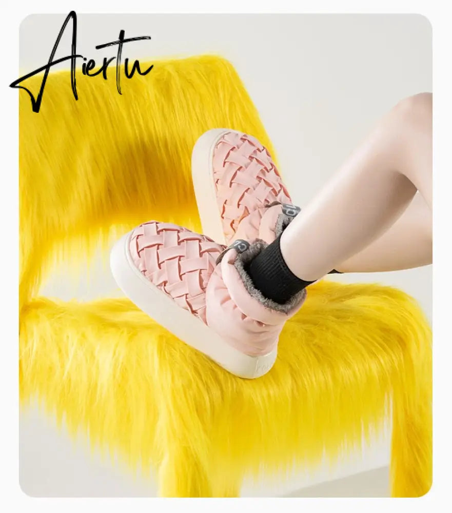 High-top Women's Cotton Shoes  Winter Warm Furry Female Ankle Boots Simple Couple Outdoor Solid Color Platform Snow Boot Aiertu