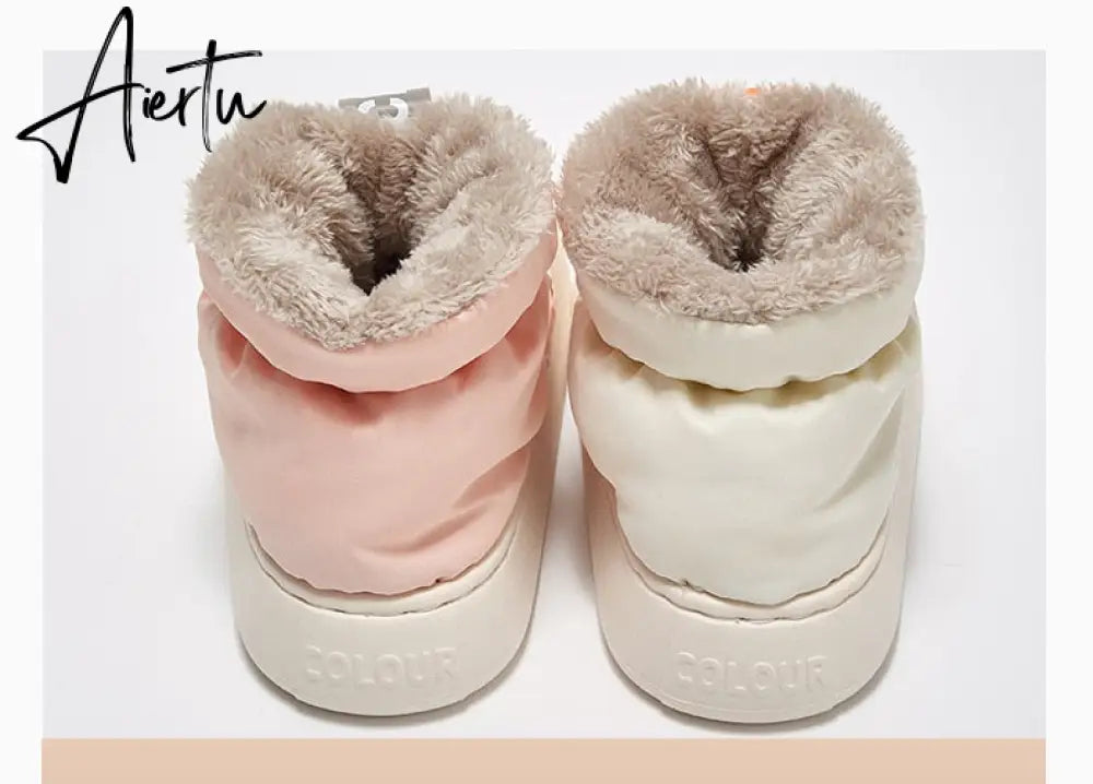 High-top Women's Cotton Shoes  Winter Warm Furry Female Ankle Boots Simple Couple Outdoor Solid Color Platform Snow Boot Aiertu