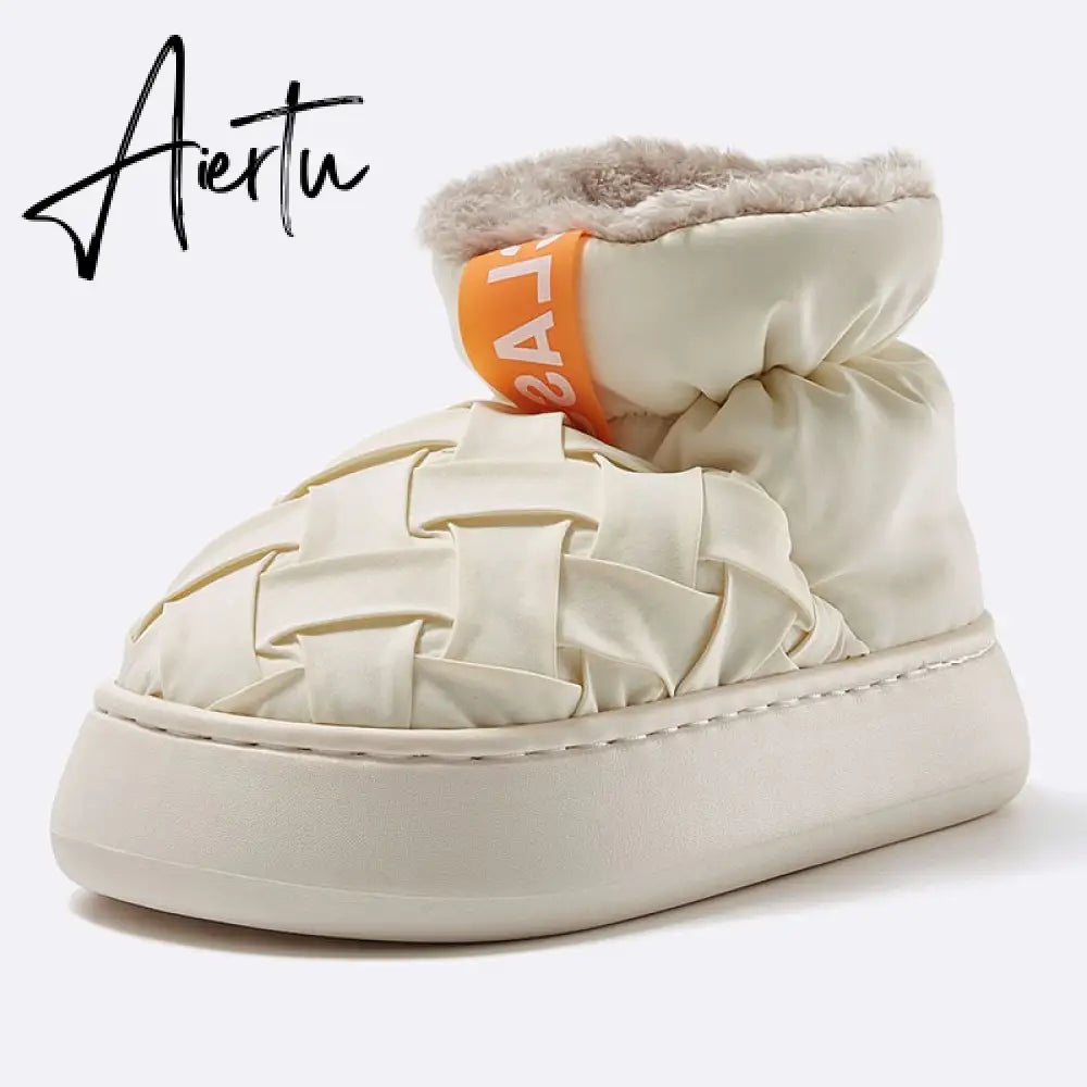 High-top Women's Cotton Shoes  Winter Warm Furry Female Ankle Boots Simple Couple Outdoor Solid Color Platform Snow Boot Aiertu