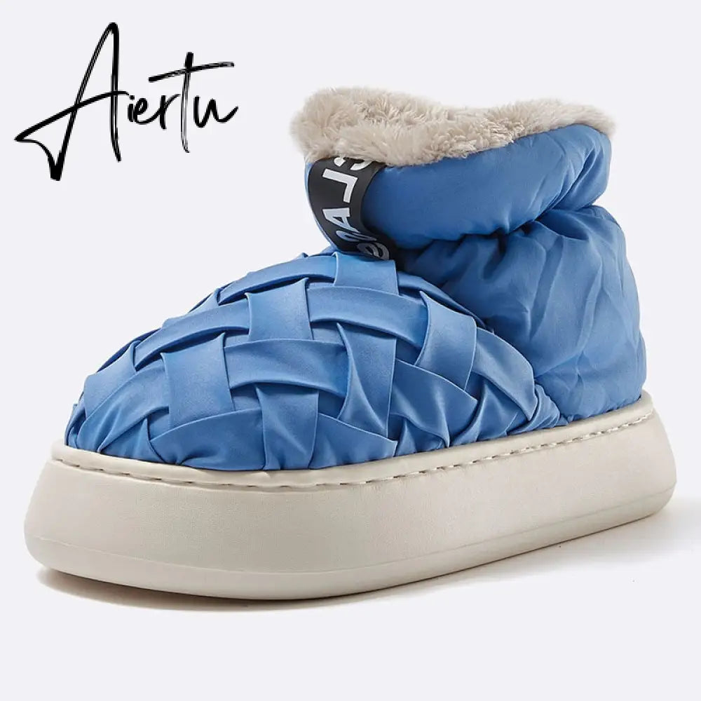 High-top Women's Cotton Shoes  Winter Warm Furry Female Ankle Boots Simple Couple Outdoor Solid Color Platform Snow Boot Aiertu