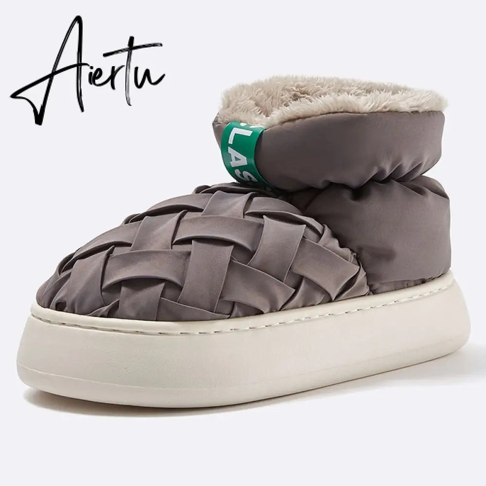 High-top Women's Cotton Shoes  Winter Warm Furry Female Ankle Boots Simple Couple Outdoor Solid Color Platform Snow Boot Aiertu