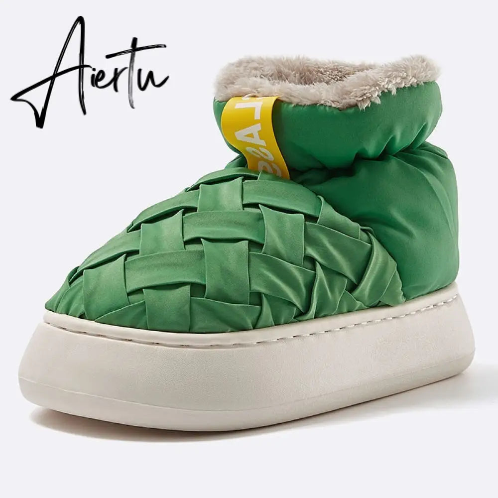 High-top Women's Cotton Shoes  Winter Warm Furry Female Ankle Boots Simple Couple Outdoor Solid Color Platform Snow Boot Aiertu