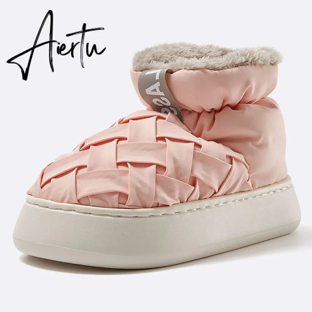 High-top Women's Cotton Shoes  Winter Warm Furry Female Ankle Boots Simple Couple Outdoor Solid Color Platform Snow Boot Aiertu