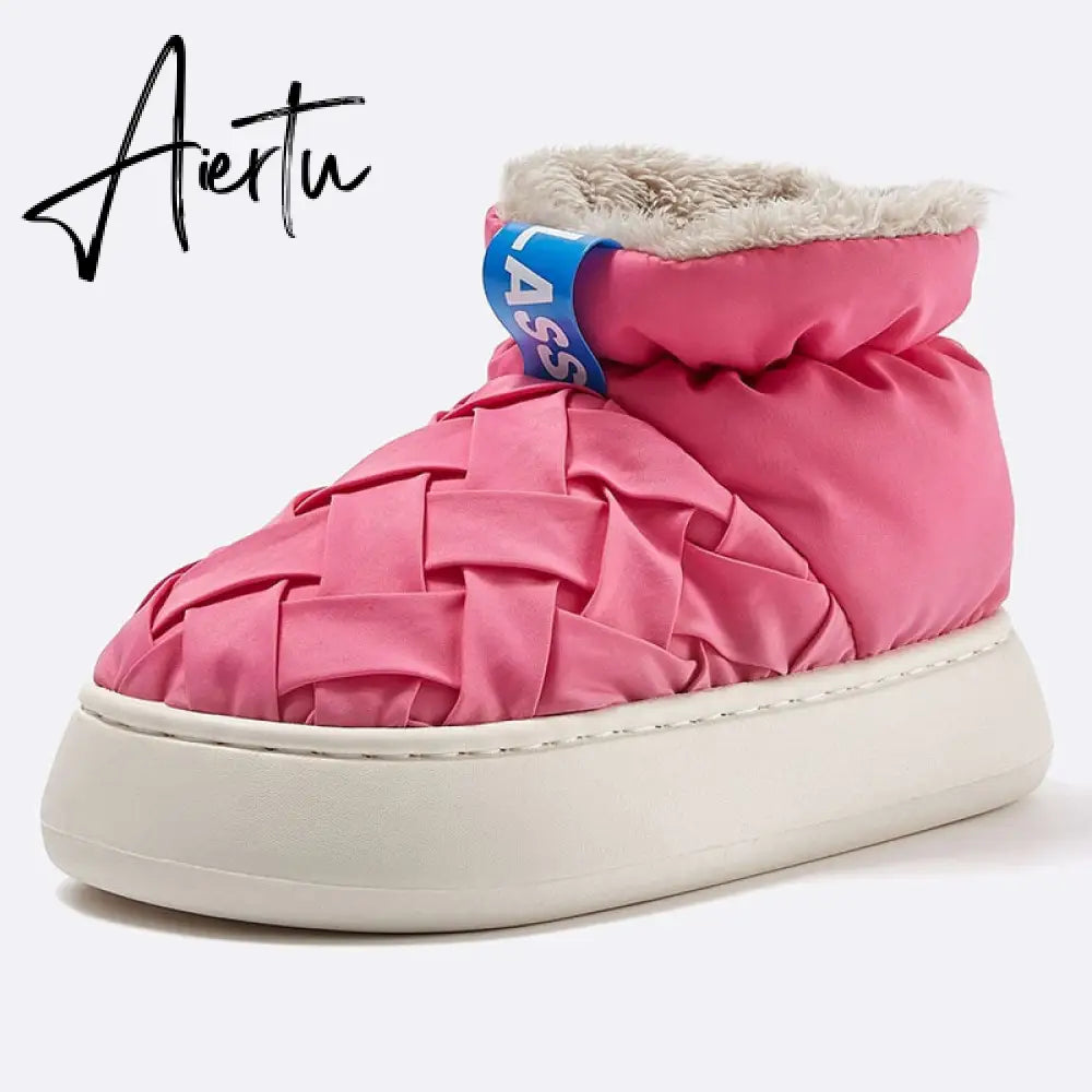 High-top Women's Cotton Shoes  Winter Warm Furry Female Ankle Boots Simple Couple Outdoor Solid Color Platform Snow Boot Aiertu