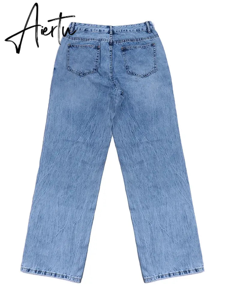 High Waist Jeans Women Baggy Jeans  New Fashion Straight Leg Pants Y2k Denim Trousers Vintage Loose Blue Washed Mom Jeans Aiertu