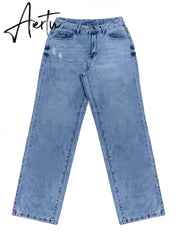 High Waist Jeans Women Baggy Jeans  New Fashion Straight Leg Pants Y2k Denim Trousers Vintage Loose Blue Washed Mom Jeans Aiertu
